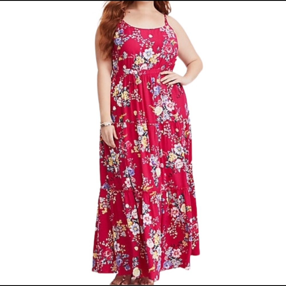 Torrid Raspberry Floral Challis Maxi Dress 3